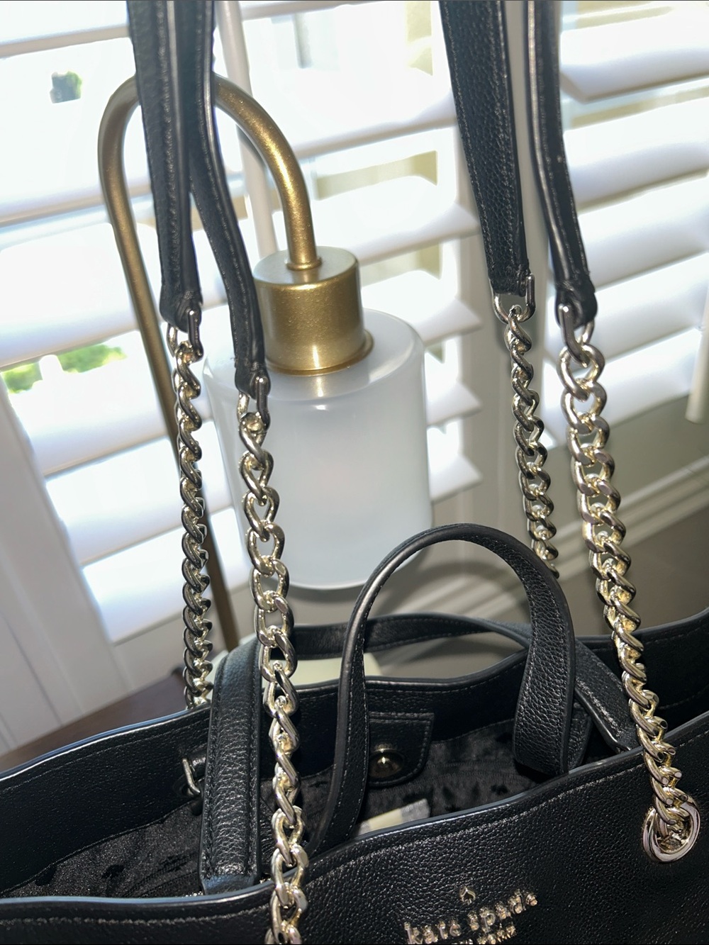 kate spade Infinite Black Pebbled Leather Tote w\Silver Chain Straps- like new - Picture 12 of 14